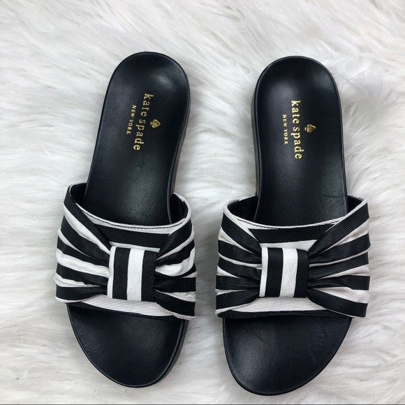 [Kate Spade] Black & White Bow Slip Ons - Picture 1 of 2